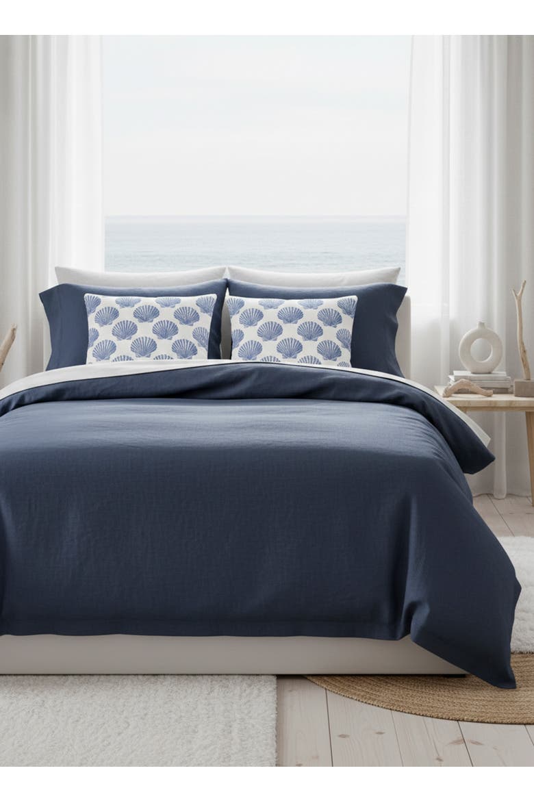 Vintage Shell Linen Pillow Cover Only, Alternate, color, Navy Blue