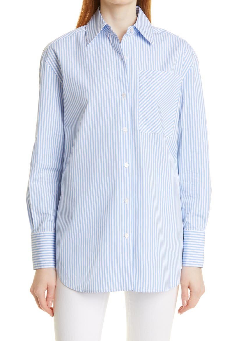 Oversize Poplin Button-Up Shirt, Main, color, BLUE TOPSAIL- WHITE STRIPE
