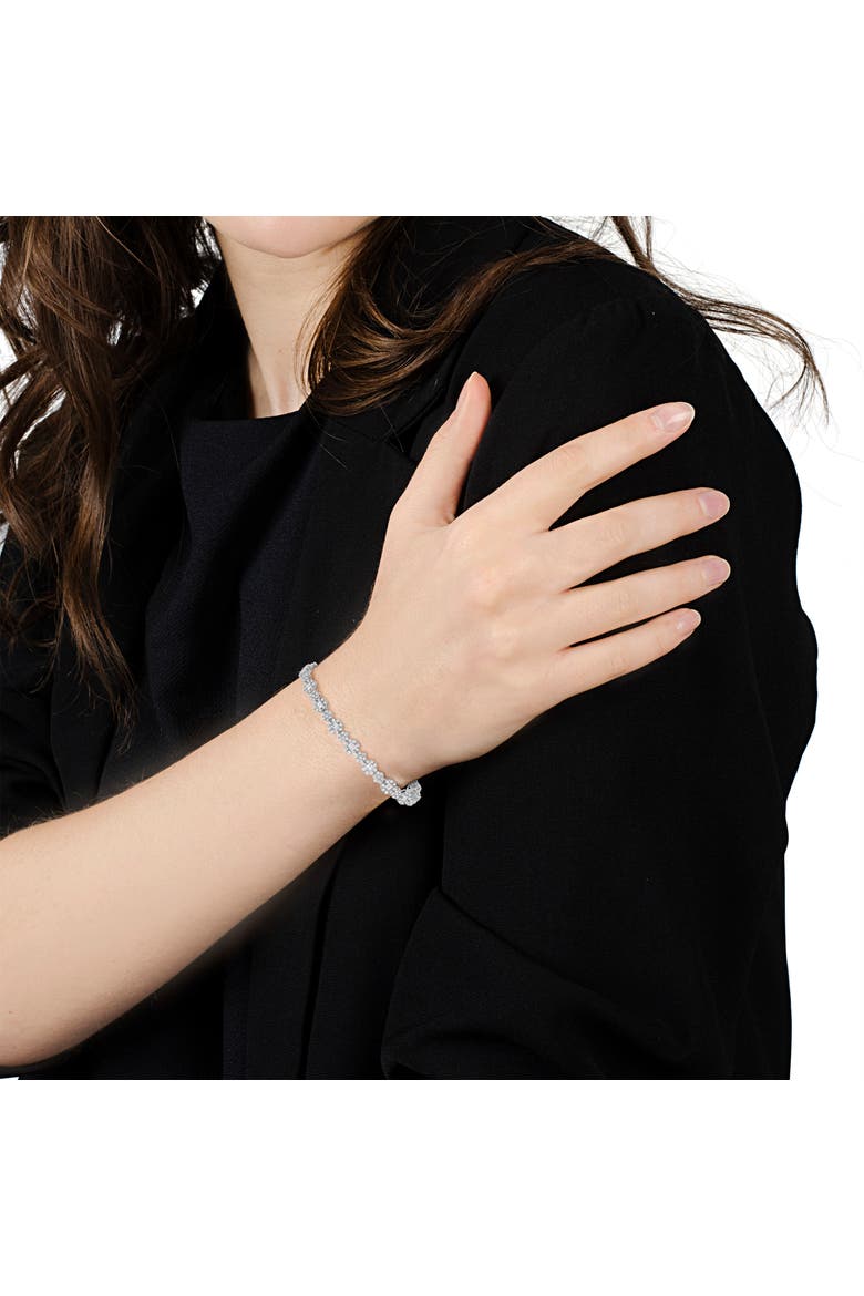 10K White Gold 4.0 cttw and Baguette Diamond Floral Cluster Link Bracelet, Alternate, color, White