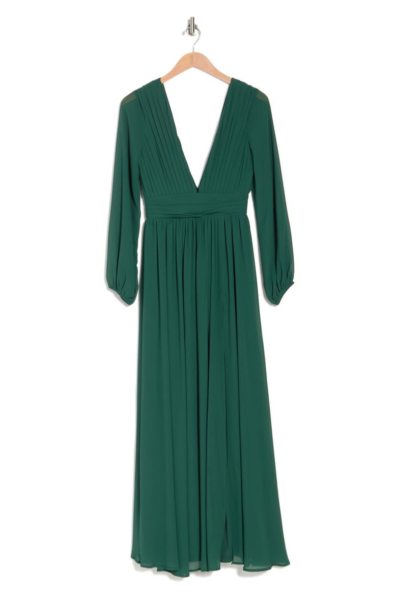 Iris Plunge Neck Long Sleeve Maxi Dress, Alternate, color, EMERALD