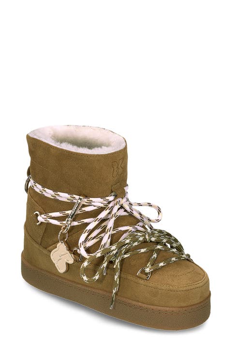 Quilted Suede Genuine Shearling Boot