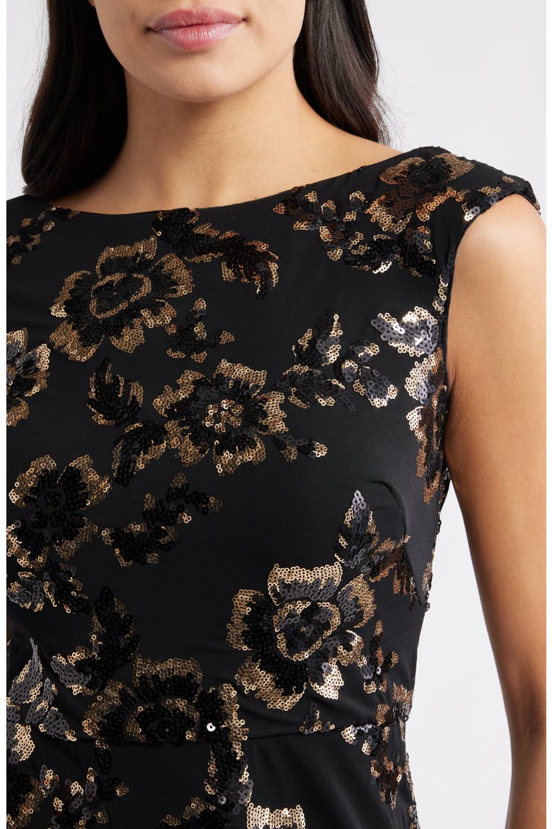 Sequin Cap Sleeve Mermaid Gown, Alternate, color, BLACK GOLD