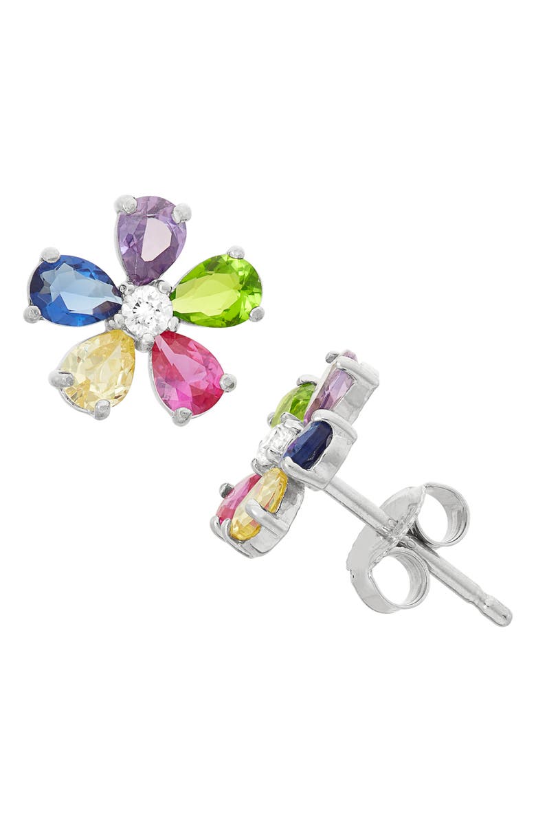 FZN CZ Flower Stud Earrings, Main, color, White