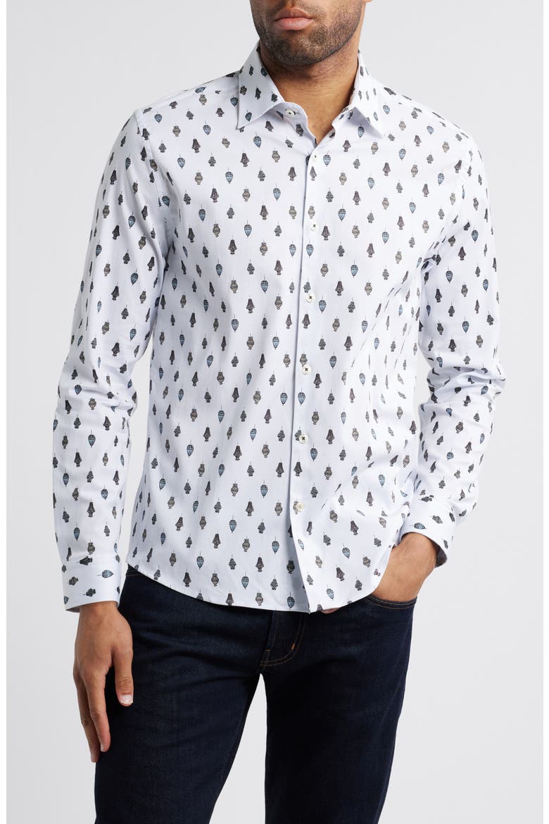 Chandelier Print Button-Up Shirt, Main, color, WHITE