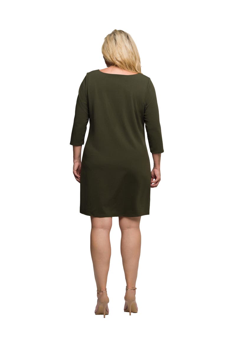 Plus Size Three Quarter Sleeve A Line Knee Length Dress, Alternate, color, Olive