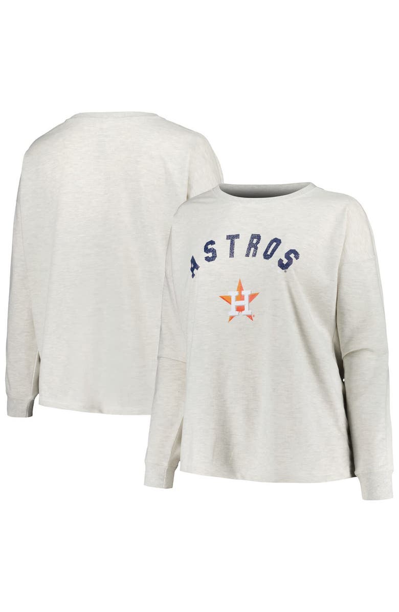 PROFILE Women's Profile Oatmeal Houston Astros Plus Size French Terry Pullover Sweatshirt, Alternate, color, Oatmeal