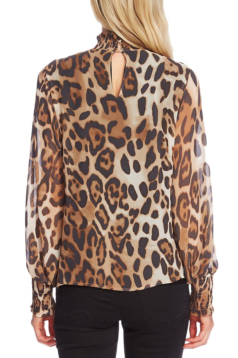 Leopard Print High Neck Blouse, Alternate, color, RICH BLACK