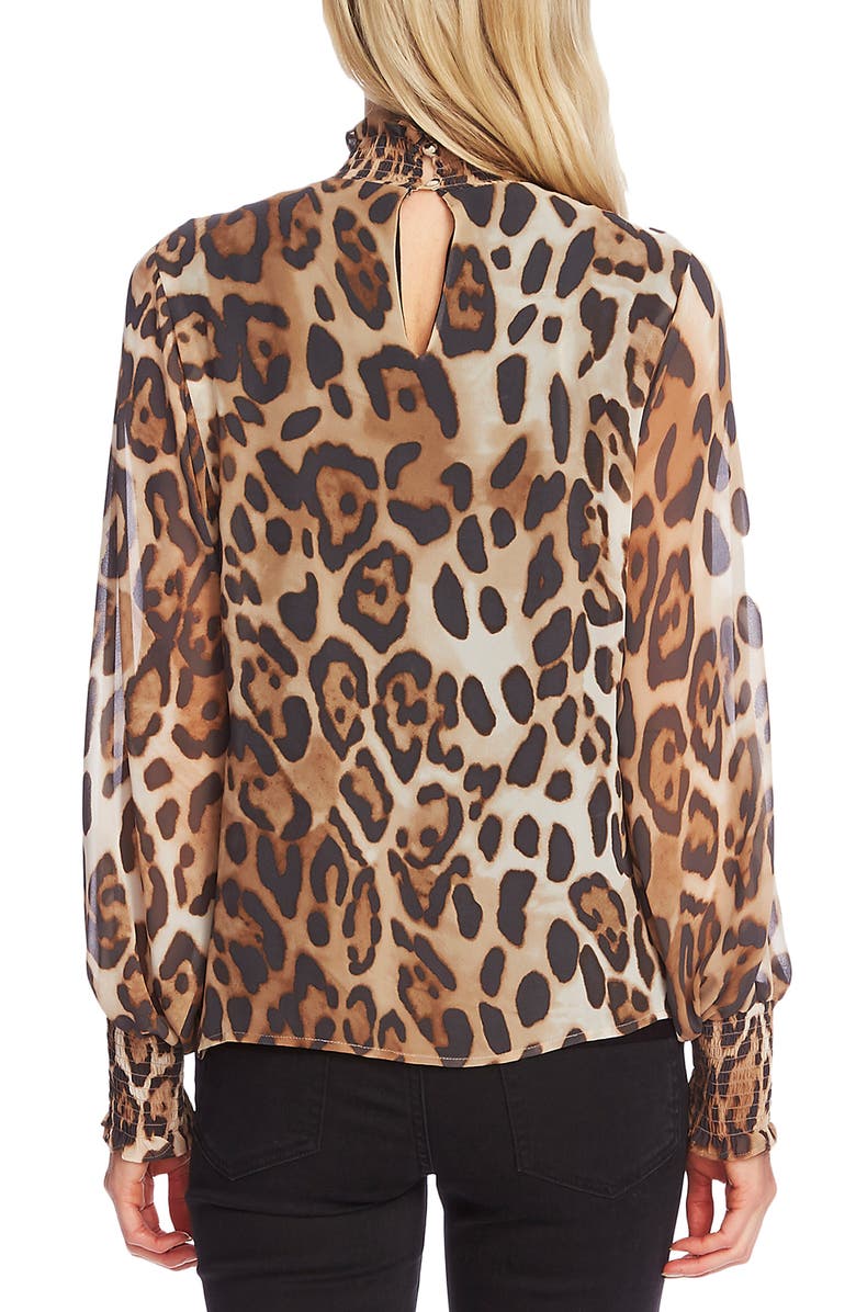Vince Camuto Leopard Print High Neck Blouse, Alternate, color,