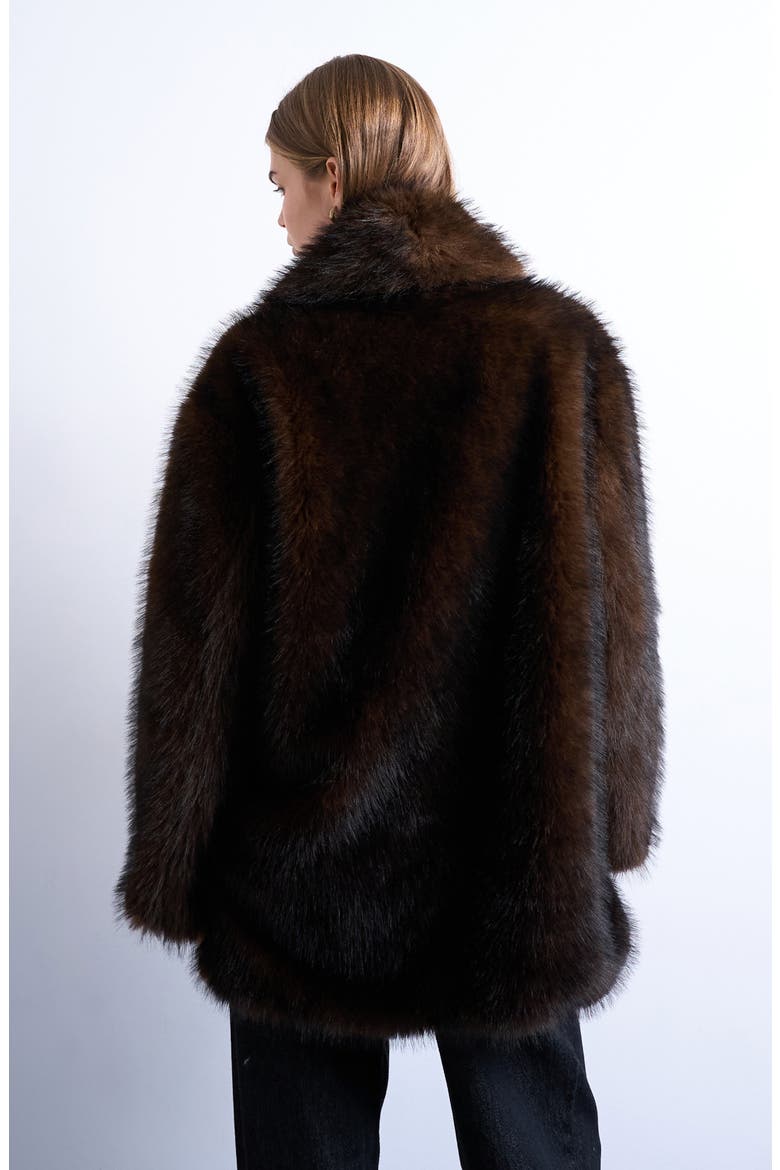 Faux Fur Shawl Collar Coat, Alternate, color, BROWN
