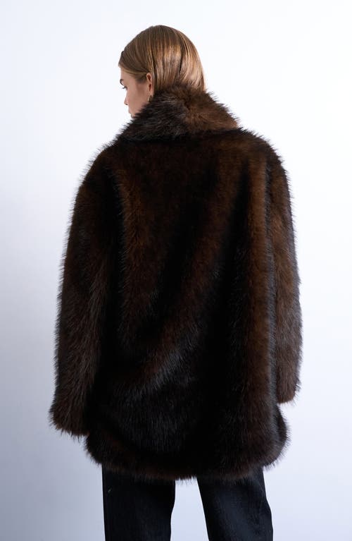 Topshop Faux Fur Shawl Collar Coat In Brown