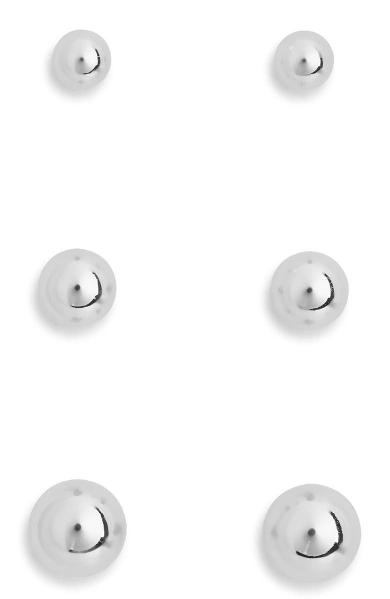 NORDSTROM RACK Set of 3 Demi Fine Ball Stud Earrings, Main, color, Silver