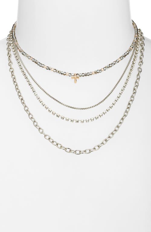 Bp. Layered Chain Necklace In Rhodium Gold Hematite Crystal
