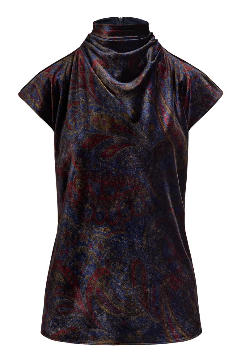 Paisley Velvet Cowl Neck Top, Alternate, color, NAVY BLUE/ MULTI