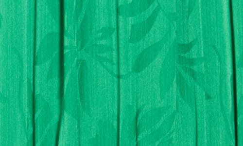 Ramy Brook Gia Palm Print Metallic Satin Jacquard Handkerchief Hem Dress In Green