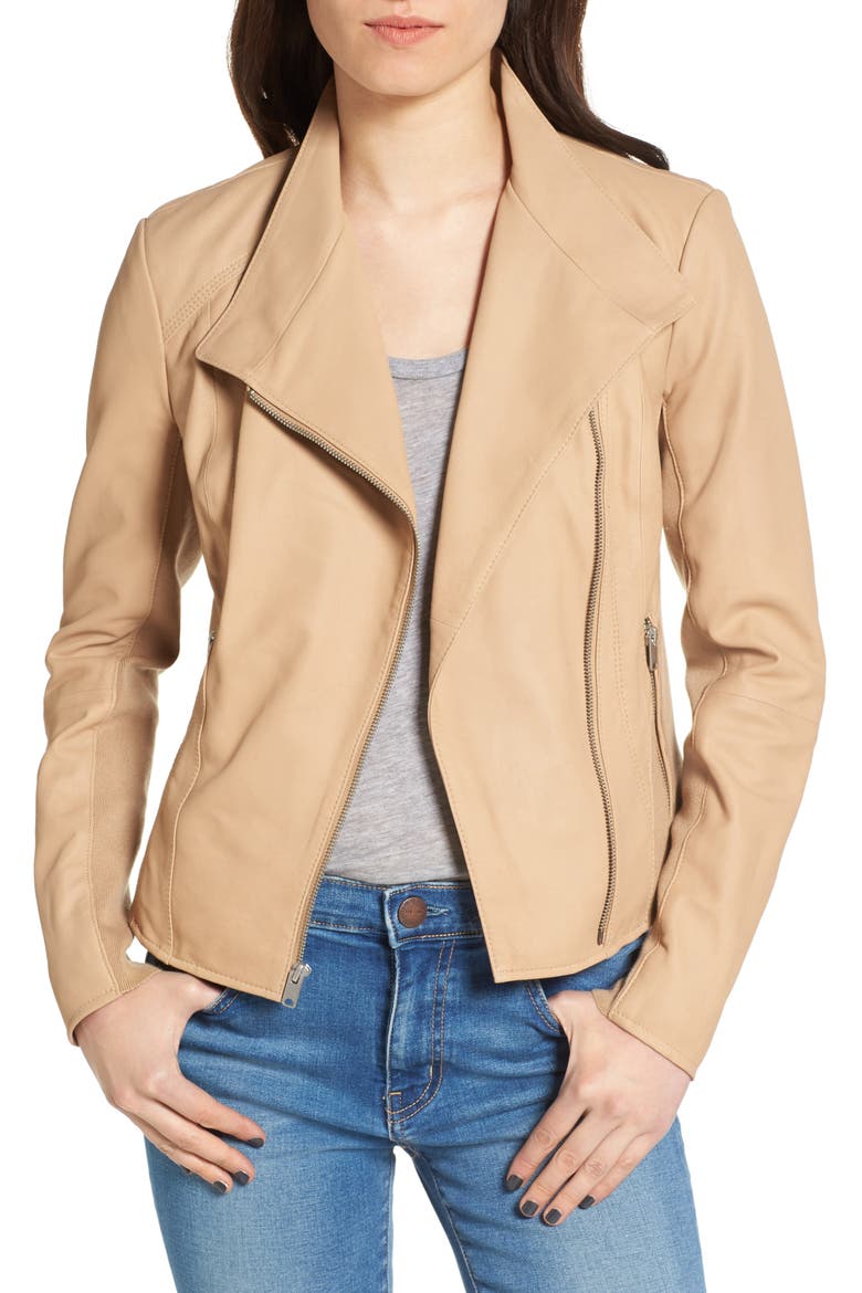 Felicia Asymmetrical Zip Leather Jacket, Main, color, TWINE