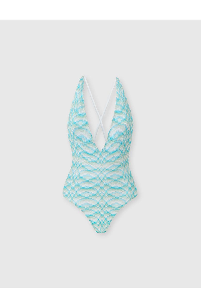 Missoni One-piece Swimsuit In Shaded Lamé Viscose, Main, color, White & Light Blue