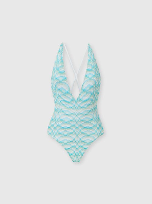 Missoni One-piece Swimsuit In Shaded Lamé Viscose in White & Light Blue at Nordstrom, Size 40