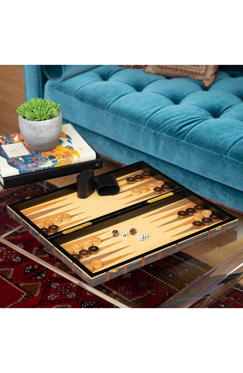 Bey-Berk Art Deco Design 21" Backgammon Set, Alternate, color, Beige/Brown