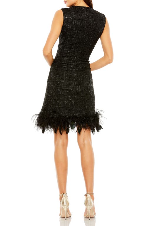 Mac Duggal Embellished Feather Trim Shift Dress In Black