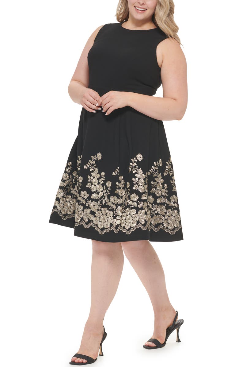 Calvin Klein Embroidered Fit & Flare Dress, Alternate, color,