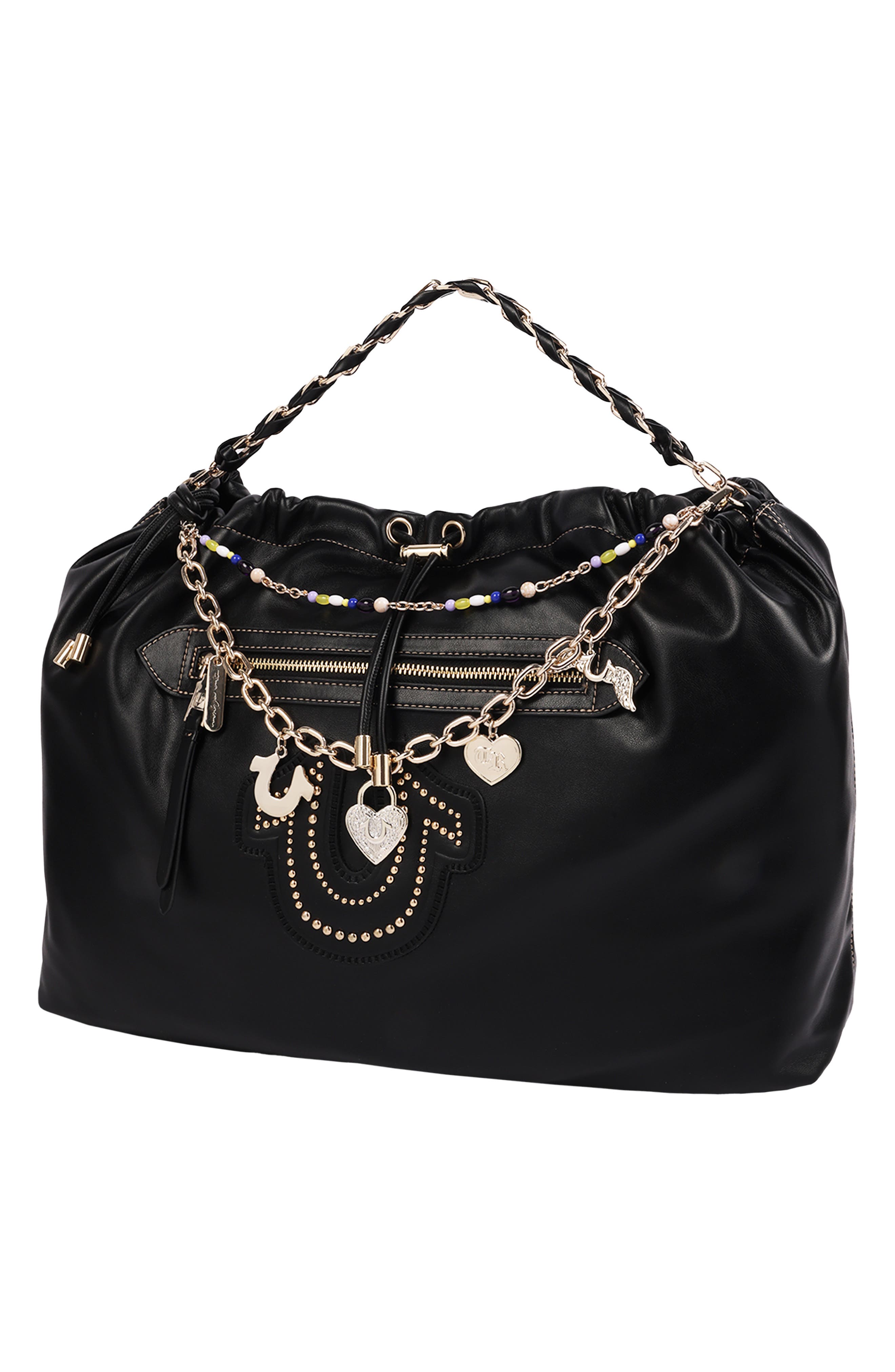 Chain Soft Faux Leather Hobo, Alternate, color, BLACK