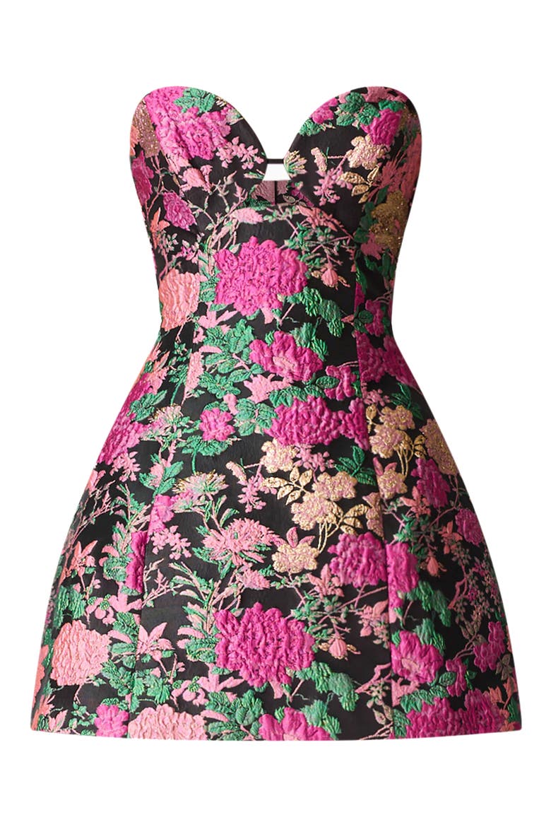 Raisa Tulip Jacquard Strapless Minidress, Alternate, color, BLACK MULTI