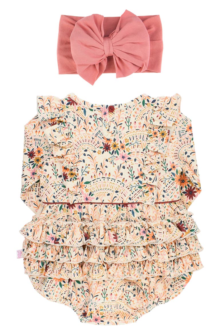 Lace Is More Bubble Romper & Headband Set, Alternate, color, PINK