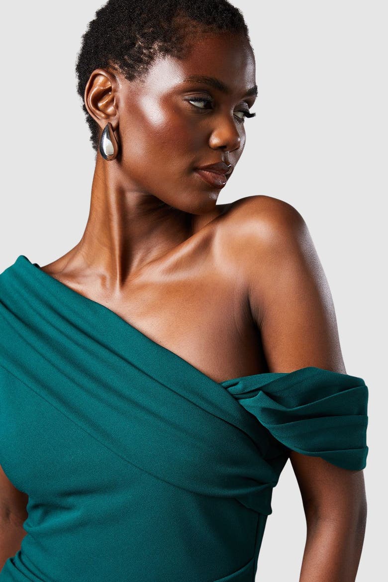 Asymmetrical Neck Maxi Dress, Alternate, color, Emerald