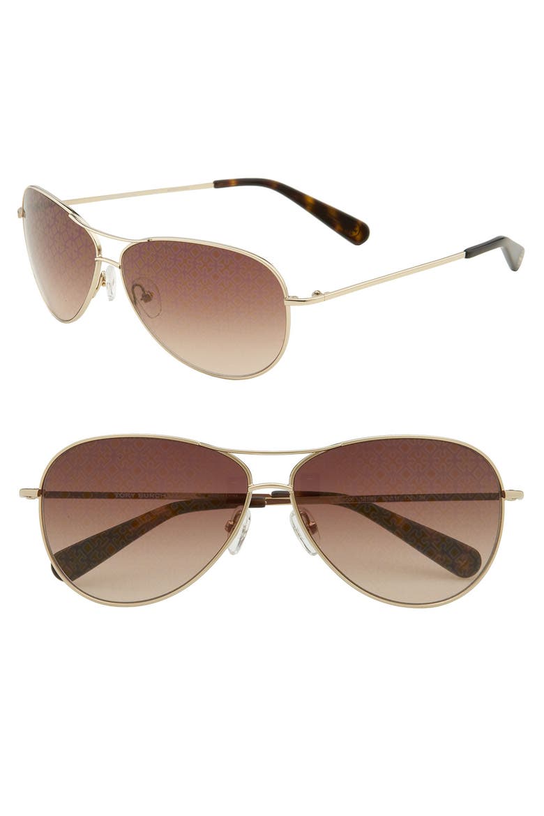 60mm Metal Aviator Sunglasses, Main, color, GOLD