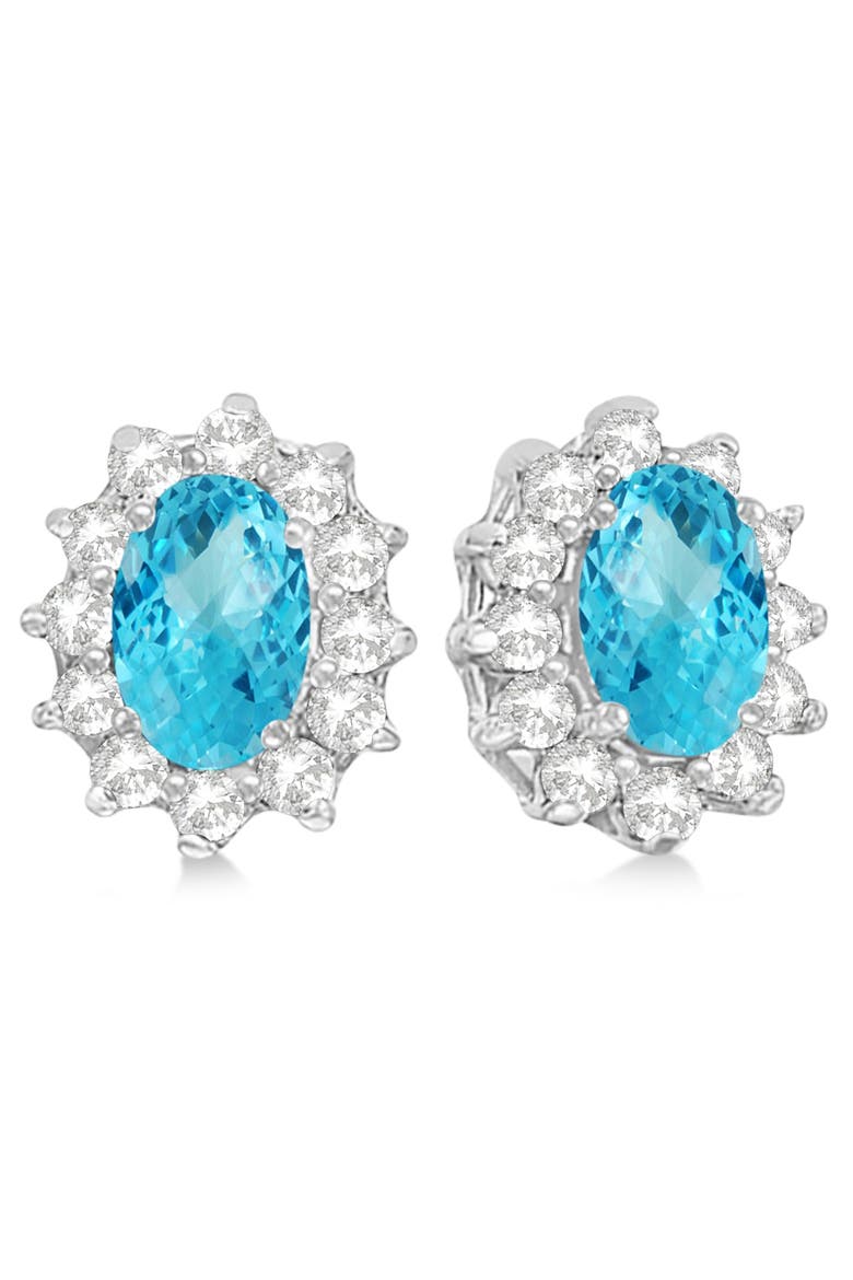 Oval Blue Topaz & Diamond Accented Earrings 14k, Main, color, 2.05ct/White Gold