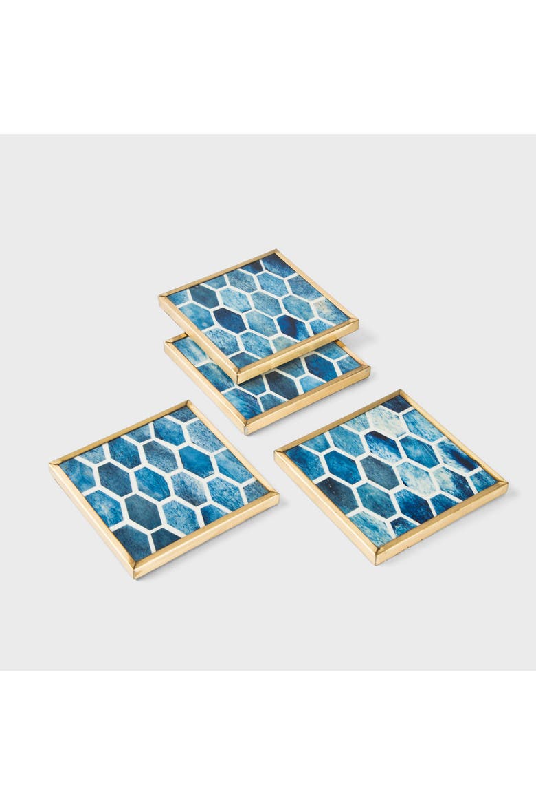 Gramercy Inlay Coasters with Brass Trim, Alternate, color, Gold