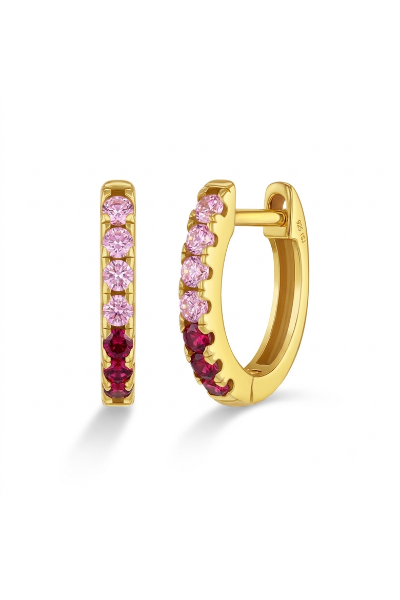 Small Multi Cubic Zirconia Huggie Plated Earrings, Main, color, Pink