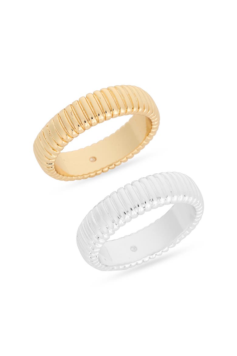 Set of 2 Ribbed Rings, Main, color, SILVER- GOLD