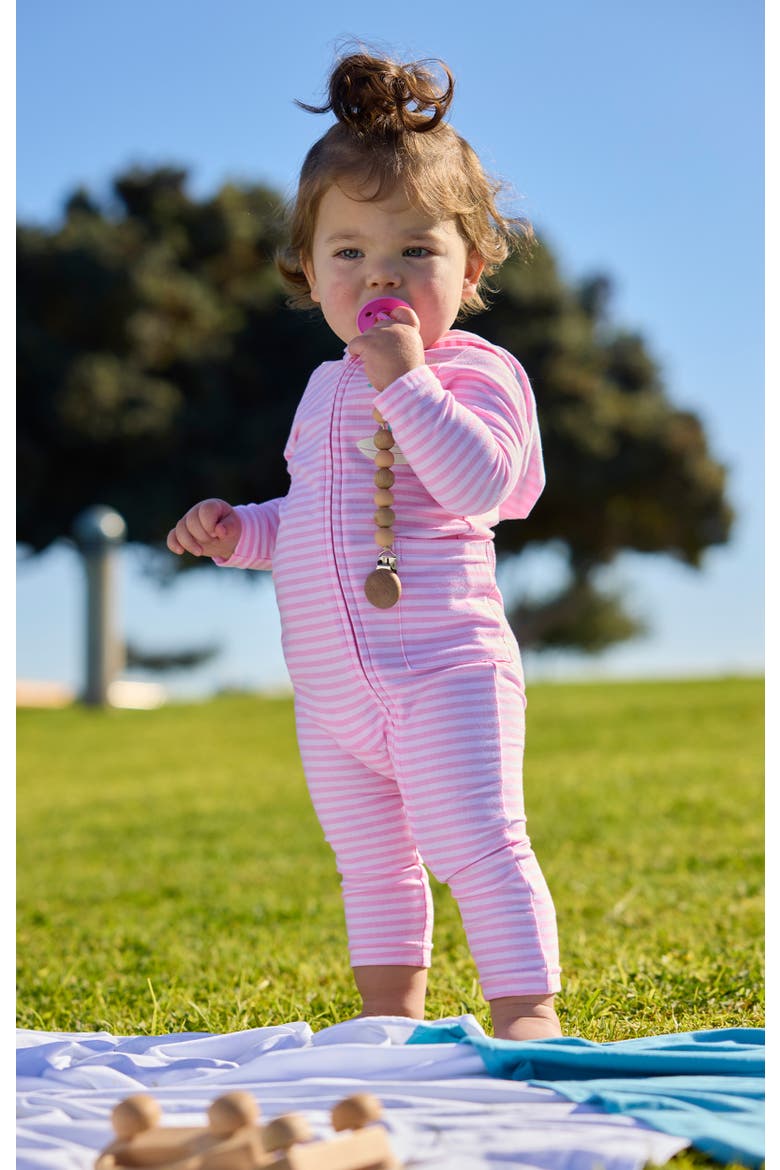 Hooded Everyday Romper, Alternate, color, Light Pink Water Stripe