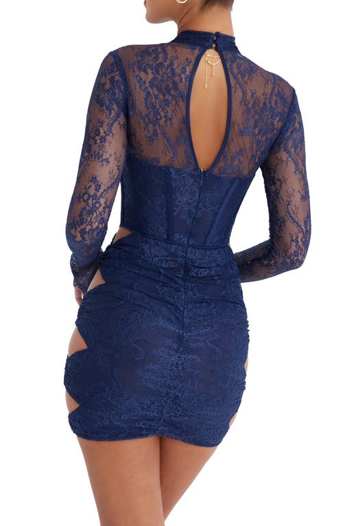 Mistress Rocks Without You Cutout Lace Long Sleeve Minidress In Navy