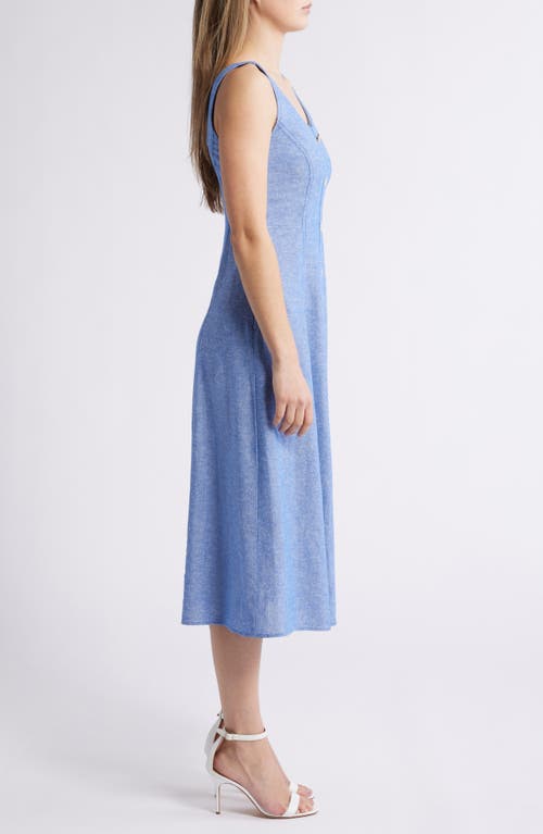 Anne Klein Button Detail Linen Blend Tank Dress In Santorini Blue