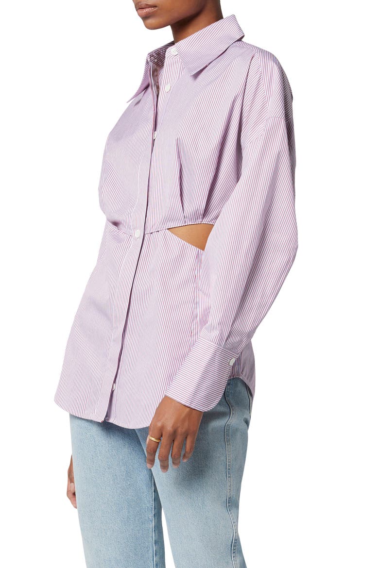 Alya Cutout Silk Button-Up Shirt, Alternate, color, RED MULTI