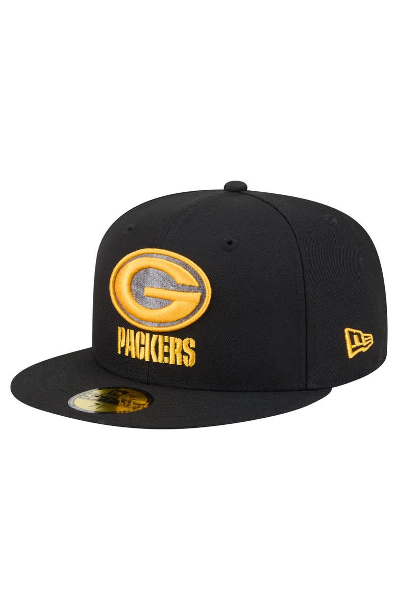 New Era Men's New Era  Black Green Bay Packers Color Pop 59FIFTY Fitted Hat, Main, color, Black
