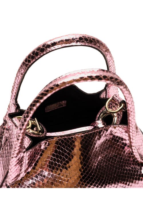 Frances Valentine Teeny Sweet Pea Snakeskin Embossed Metallic Leather Handbag In Pink