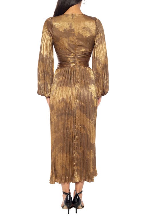Marina Long Sleeve Pleated Dress In Brown