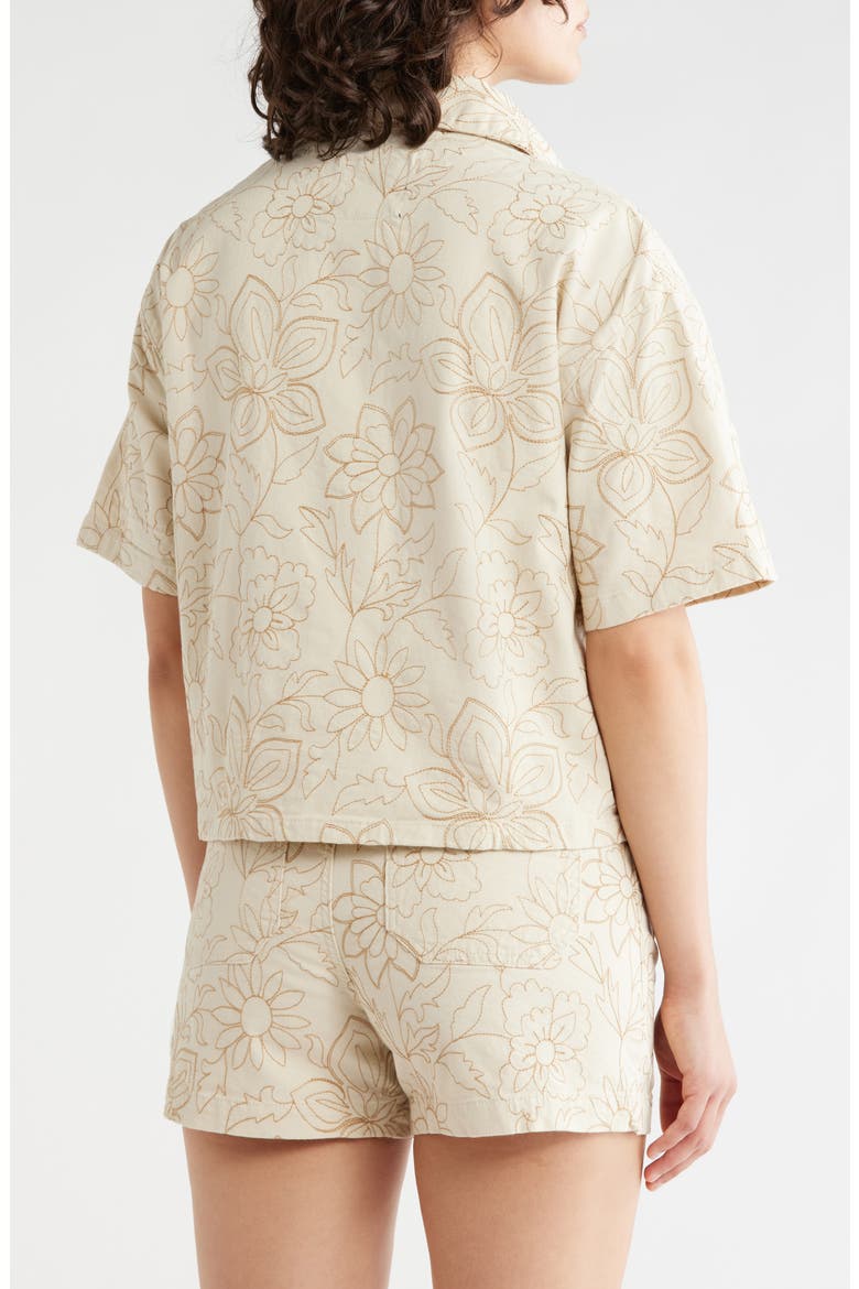 Slow Rider Floral Embroidered Short Sleeve Shacket, Alternate, color, NEW NATURAL WHITE