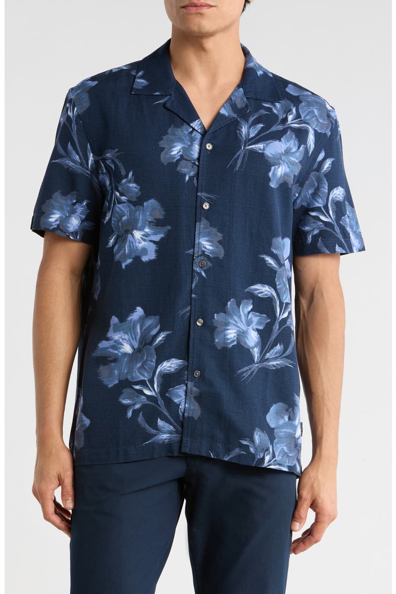 Floral Short Sleeve Button-Up Shirt, Main, color, BLUE NIGHTS
