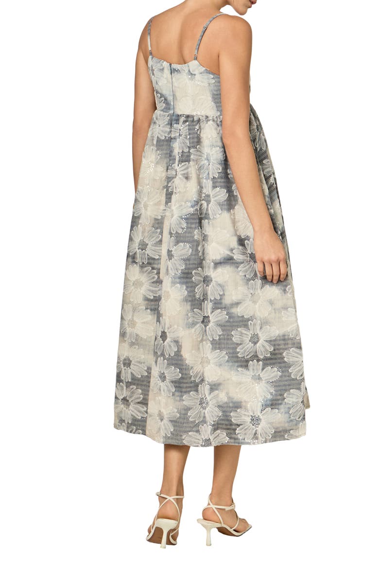 Floral Embroidery Sleeveless Midi Dress, Alternate, color, BLUE/ OFF WHITE