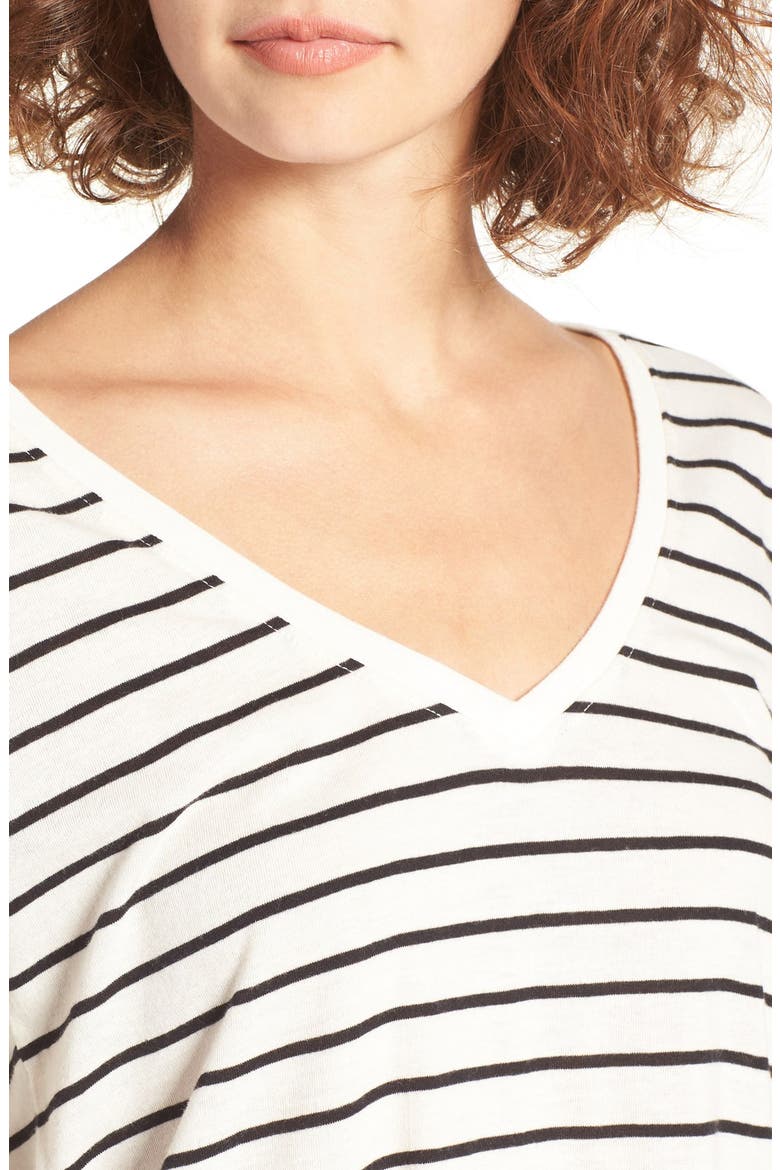 V-Neck Long Sleeve Stripe Tee, Alternate, color, IVORY EGRET TINY STRIPE