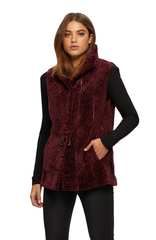 Gorski Shearling Lamb Hooded Vest Reversible To Taffeta In Burgundy