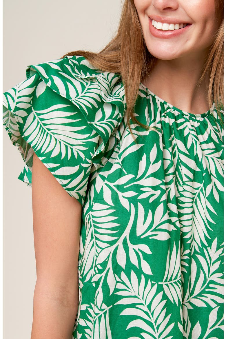 Flutter Sleeve Woven Top, Alternate, color, GREEN IVORY