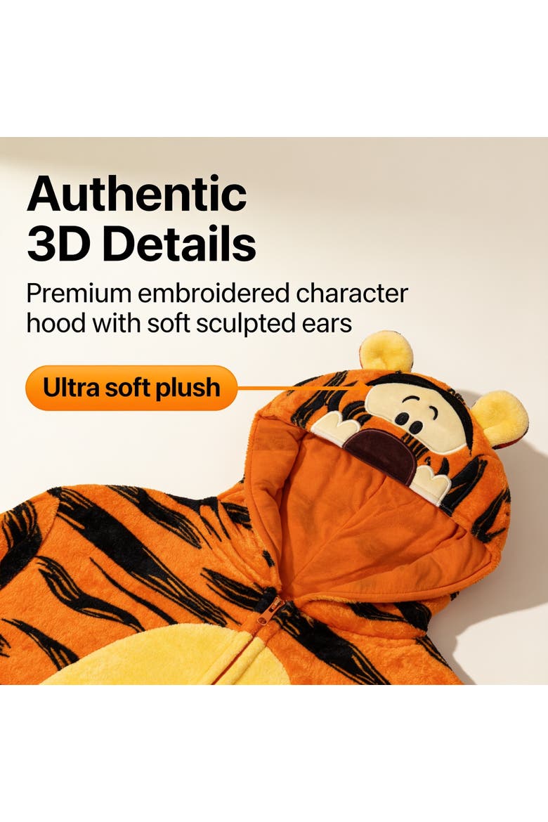 Winnie the Pooh Fleece Hooded Coverall, Alternate, color, Tigger Stripe Orange
