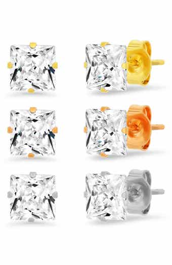3-Pack Cubic Zirconia Square Stud Earrings