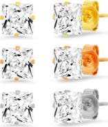 HMY JEWELRY 3-Pack Cubic Zirconia Square Stud Earrings