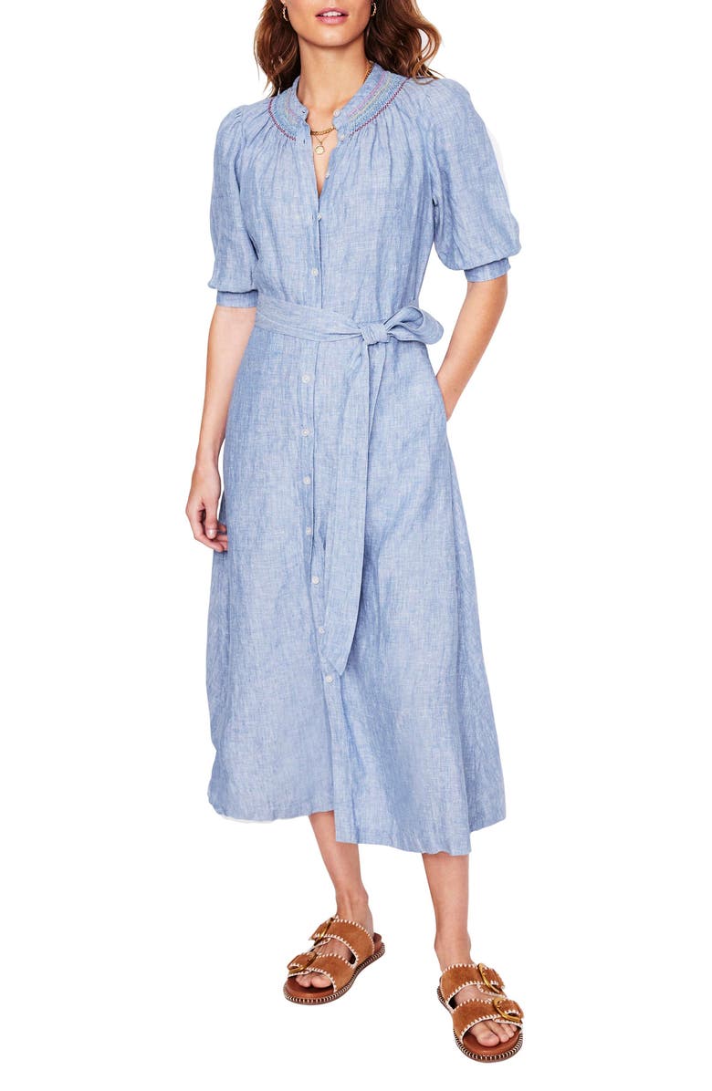 Boden Ada Cotton Shirtdress, Main, color, Grey Blue Chambray